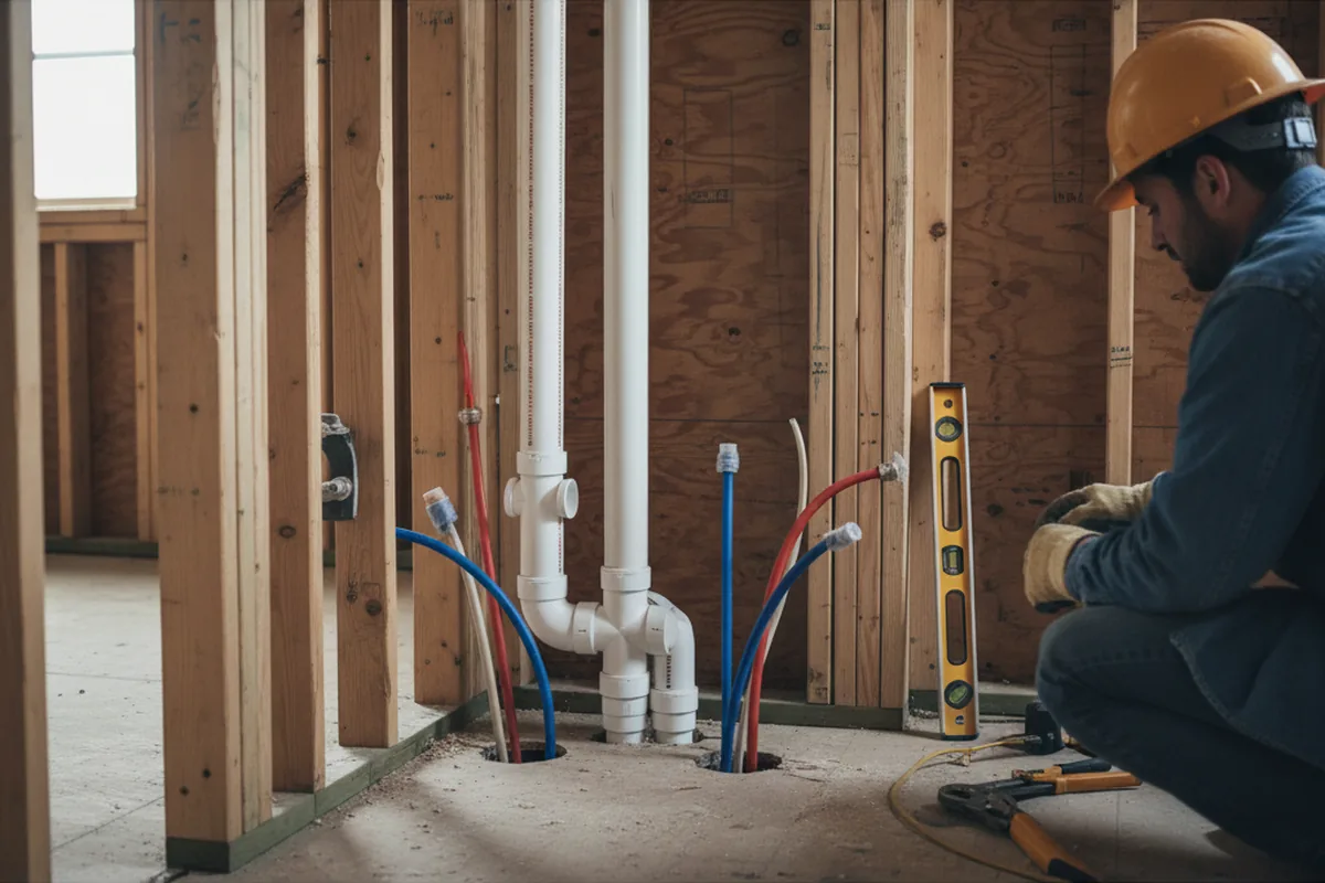 Drain and supply rough-in during Sump Pump Repair in French Settlement